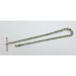 A silver Albert chain, 23g, (three centre links scratched)