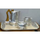 A Piquot Ware three piece tea service with tray