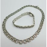 A silver necklace and matching bracelet, 57g