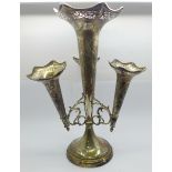 A pierced silver four trumpet epergne, Birmingham 1945, total weight 452g with weighted base, 28.5cm