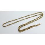 A 9ct gold chain with hanging clip, 16.2g, 70cm, one metal link repair