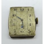 A Rolex Extra Prima wristwatch movement with a silver case back marked R.W.C.Ltd., with attached