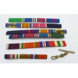 Assorted medal ribbon bars including two WWI Victory medal bars with oak leaves