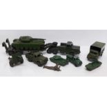 DKNY and Lesney military die-cast vehicles, tank transporter, Centurion tank, trucks including water