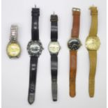 Five vintage gentleman's wristwatches, Kienzle, Roamer, Avia, Titana Lux and Durando Lux-Diver