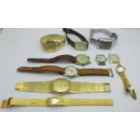 Ten wristwatches, including Rotary and Fossil, some a/f