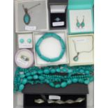 A collection of silver turquoise set jewellery, mainly boxed (9)