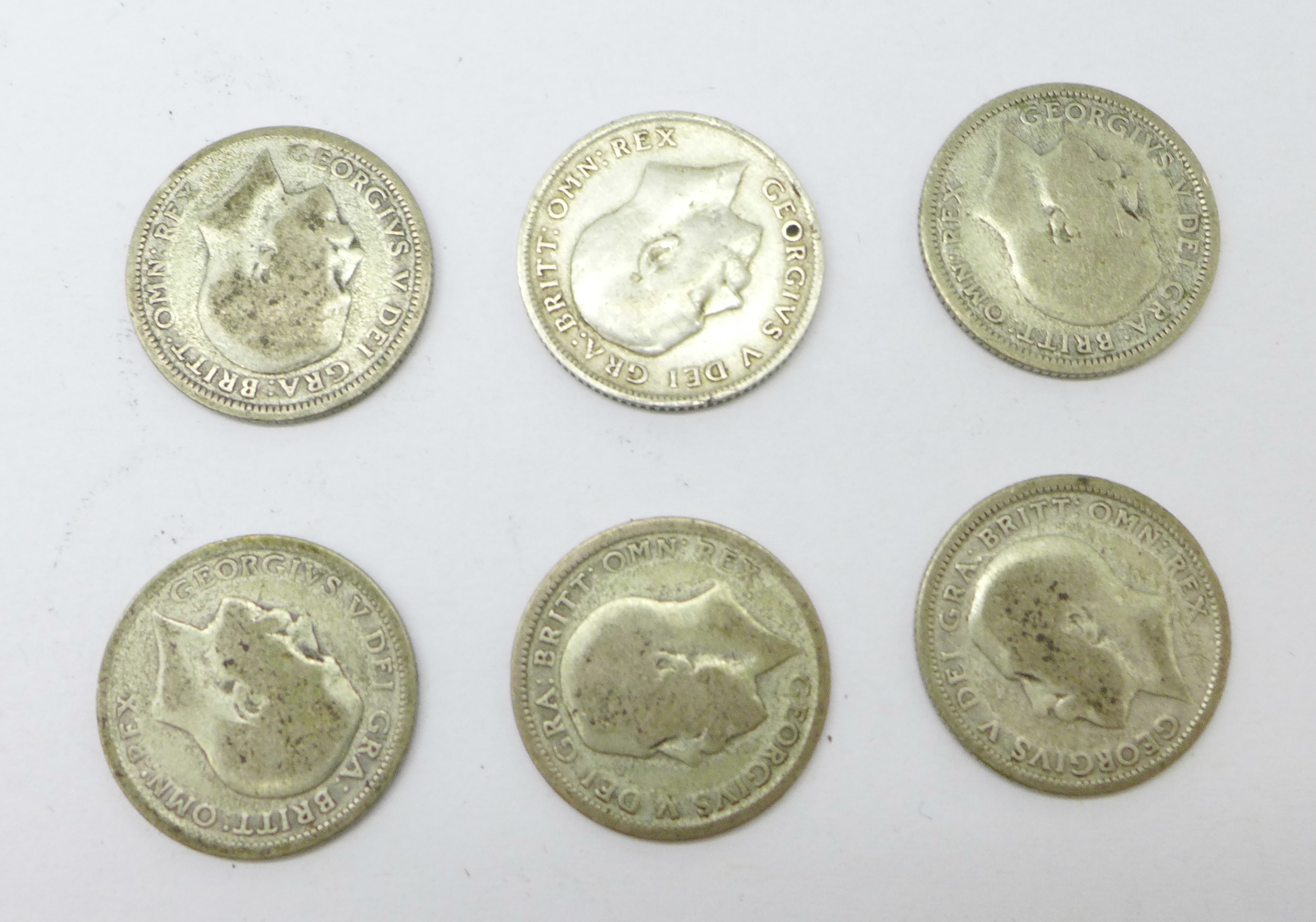 Five 1925 sixpence coins and a 1918 sixpence - Image 2 of 2