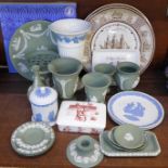 A collection of Wedgwood Jasperware and other Wedgwood including three The American Sailing Ship