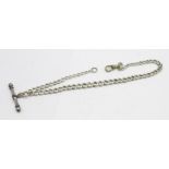 A silver Albert chain, (base metal T-bar and swivel)