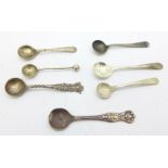 Seven silver condiment spoons