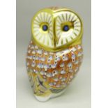 A Royal Crown Derby owl paperweight with gold stopper