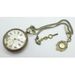 A silver pocket watch with double Albert chain, watch a/f