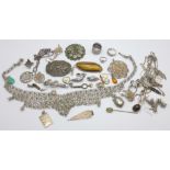 Assorted silver and white metal jewellery, etc., including chains, pendants, necklets, earrings