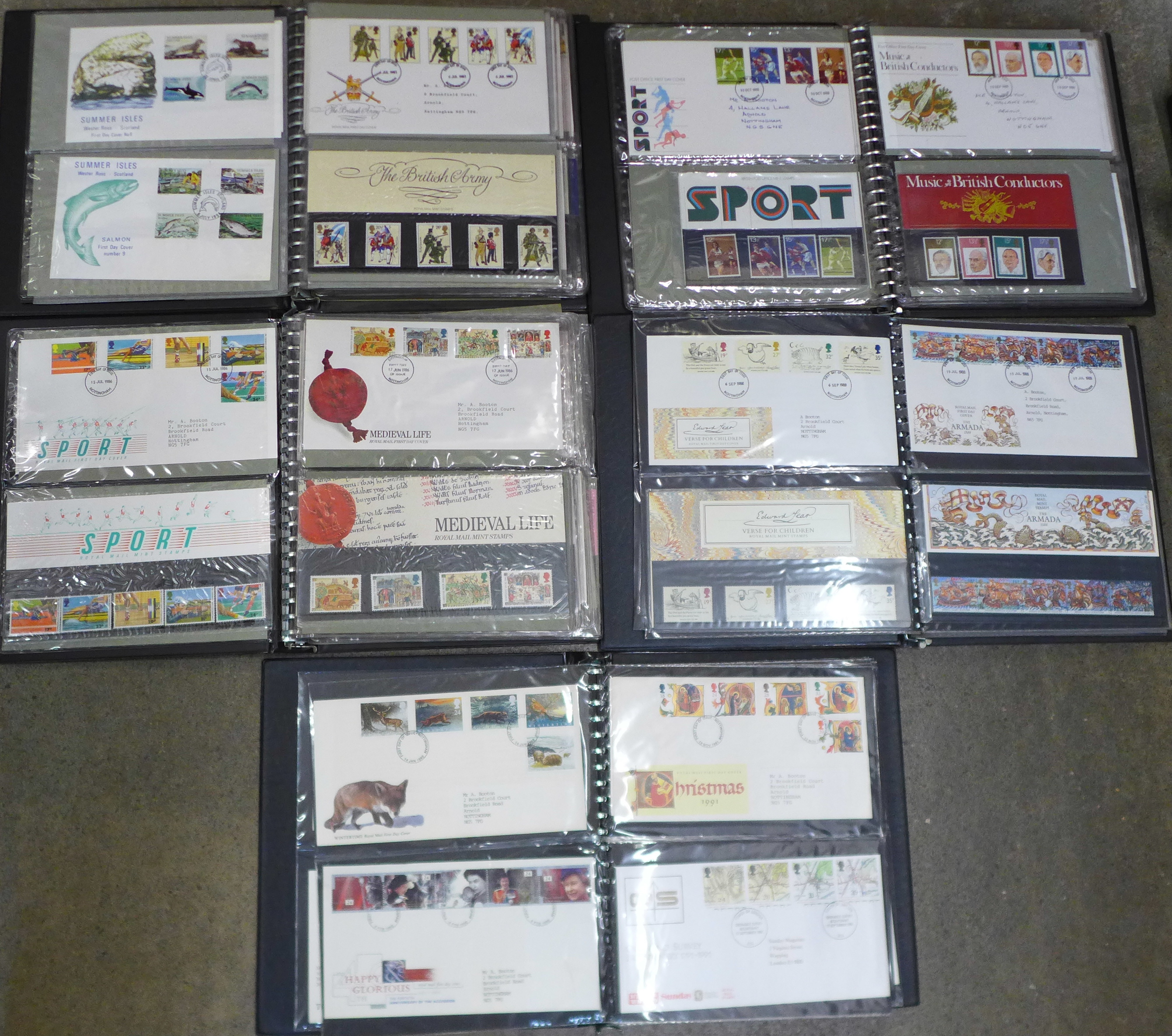 Stamps:- five albums containing approximately 160 First Day Covers, approximately 90 mint stamps and