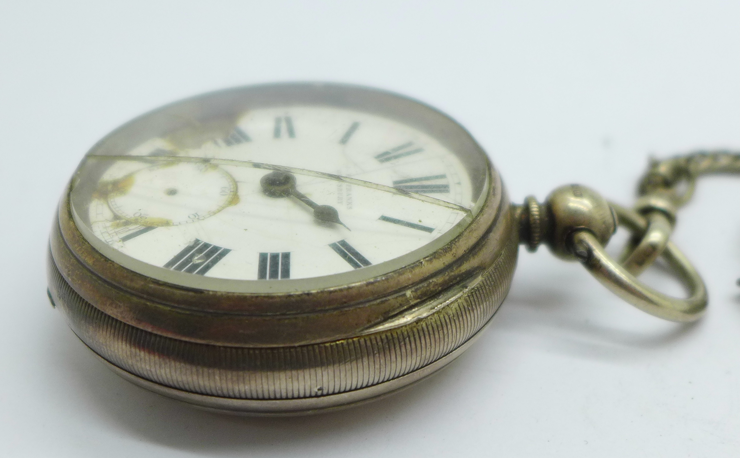 A silver pocket watch with double Albert chain, watch a/f - Image 5 of 7