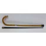 A silver mounted short walking stick, London 1869, and a conductor's baton