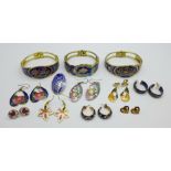 A collection of cloisonne enamel jewellery