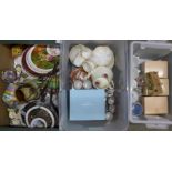 Three boxes of china including a Foley china part tea set, Chinese tea set, some a/f, Royal