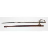 A Royal Artillery officer's sword and scabbard, blade 87cm