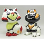 Two Lorna Bailey cat figures, Delicious and Honey, both signed Lorna Bailey on the base, 13cm