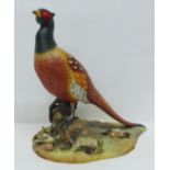 A Royal Crown Derby hand painted porcelain figure of a pheasant, 25cm, in original box