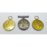 Three WWI medals; a pair to 5859 Pte. D.S. Wright, 5th London Regiment and one to 108646 Pte. R.W.