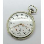 An .800 silver pocket watch, edge of case dented