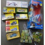 A Czechoslovakian toy tractor and trailer, boxed, six Vanguards Classic Model vehicles, Thunderbirds