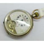 A silver cased Hebdomas 8 days pocket watch, dial a/f