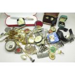 A boxed Sheaffer pen, costume jewellery, wristwatches, voltmeter, etc.
