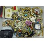 Costume jewellery including cufflinks, carved wooden bangle, necklaces, etc.