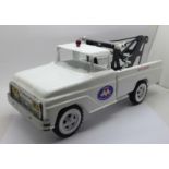 A Tonka Toys vintage pressed steel wrecker truck with new white powder coated metalwork, black boom,