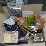 A box of assorted items including glassware, brassware, china, plated ware, etc. **PLEASE NOTE