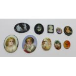An intaglio, two hardstone cameos, a micro-mosaic plaque and other plaques, all unmounted, ten in
