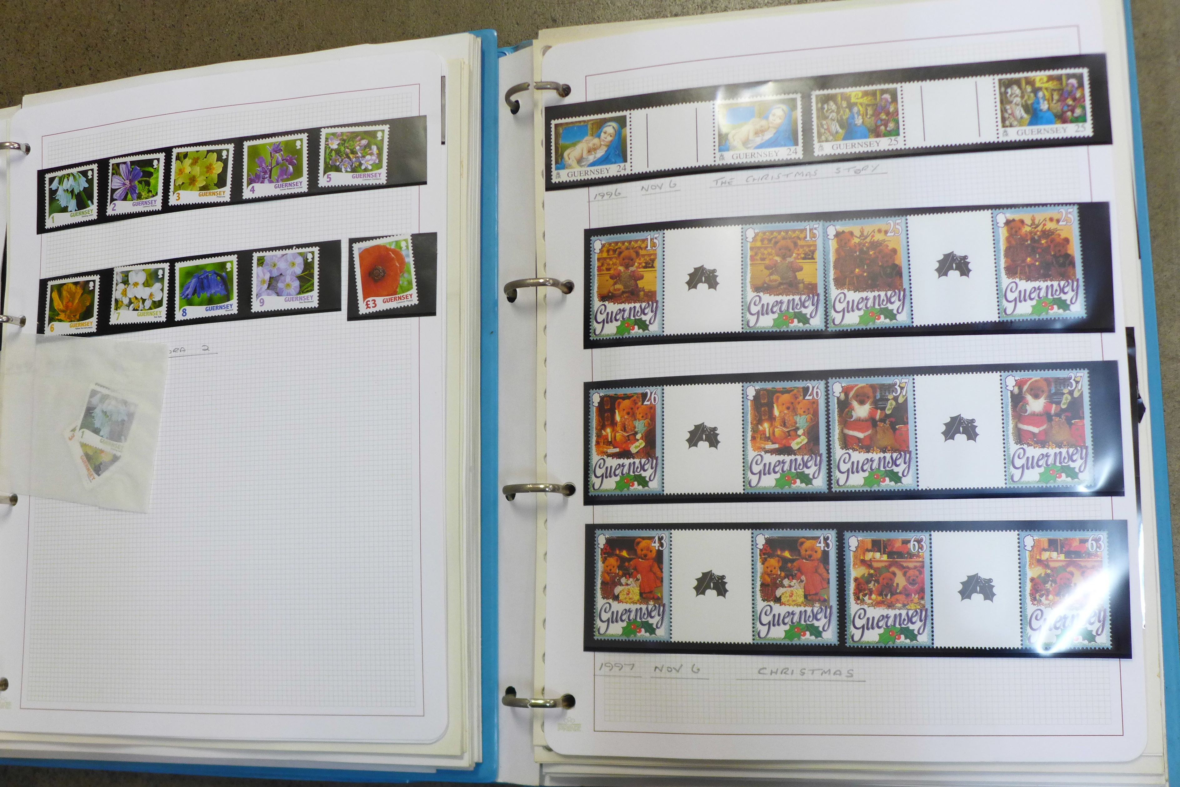 Stamps; two folders with Guernsey commemoratives and gutter-pairs