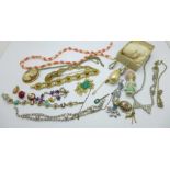 Costume jewellery including coral and three hat pins