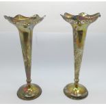 A pair of pierced silver vases, Sheffield 1918, 18.5cm