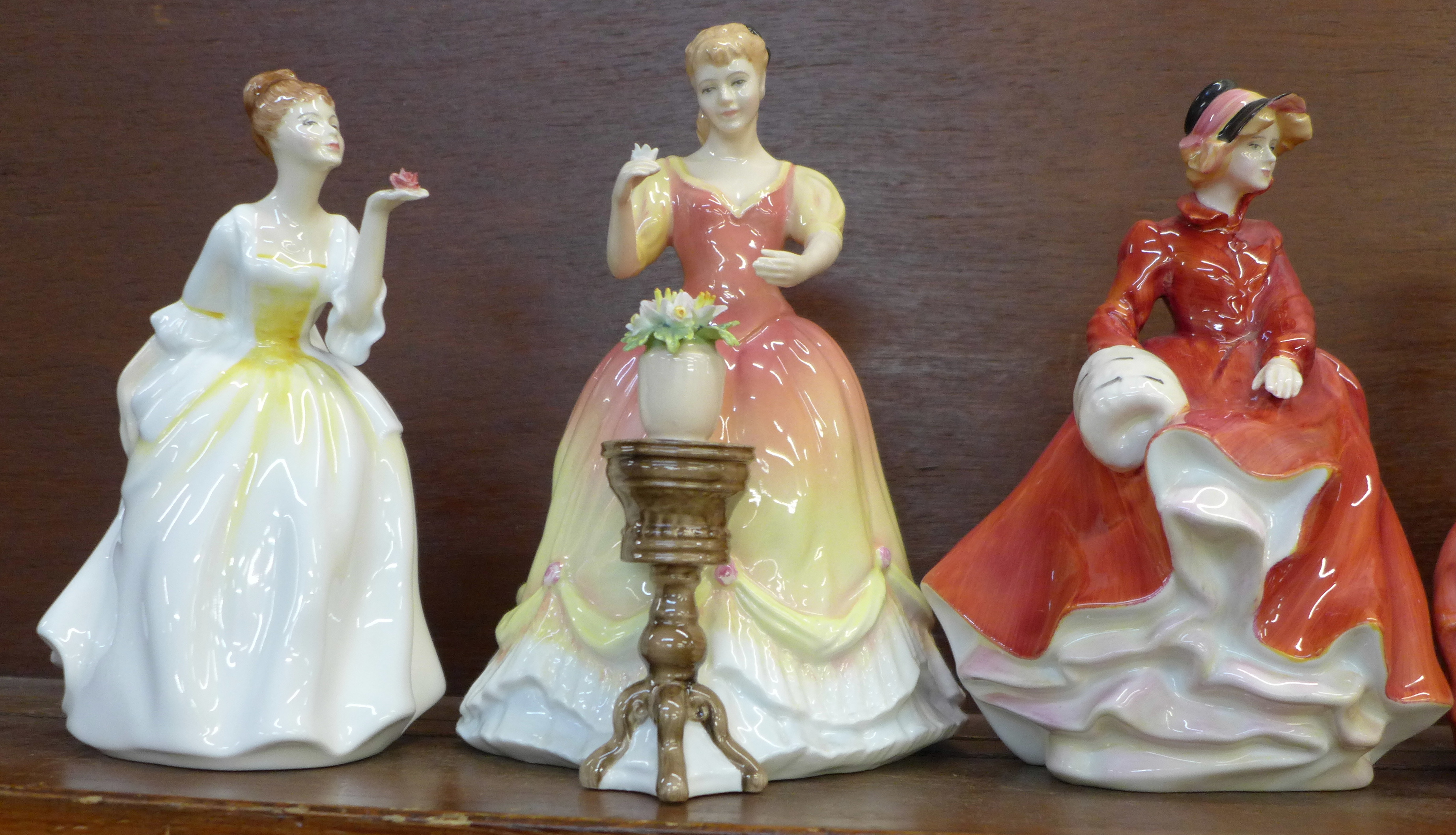 Five Royal Doulton figures, Top O' The Hill, Louise, Sarah, Flower of Love and Nicole - Image 2 of 3