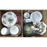 Two boxes of mixed china including six Coalport dishes, a Portmeirion Pomona bowl, two