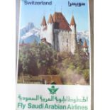 A vintage travel poster, Fly Saudi Arabian Airlines to Switzerland