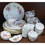 Royal Crown Derby Derby Posies tea and dinnerwares, six dinner plates, six coffee cups and