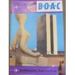 A vintage travel poster, Fly BOAC to South America, a/f (minor tears)