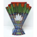 An Anita Harris Art Deco fan shape vase, Water Lily design, signed Anita Harris in gold on the base,