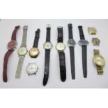 Eleven mechanical watches including Smiths, Rone and Timex (one missing glass)