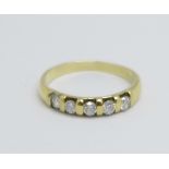 A 9ct gold, five stone diamond ring, 2.2g, M