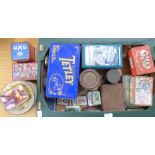 Vintage tins, Oxo, Tetley, Clotted Cream, cigarette packets and a biscuit tin **PLEASE NOTE THIS LOT