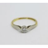 An 18ct gold platinum set diamond ring, 1.9g, L