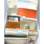 A box of assorted ephemera, magazines, CDV, postcard albums, photographs, books, etc.