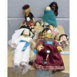 A box of seventeen ceramic costume dolls and other celluloid dolls **PLEASE NOTE THIS LOT IS NOT